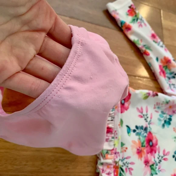 Baby Toddler Little Me Pink Floral Ruffle 2 Piece Swimsuit Rashguard 24 Months - Picture 3 of 3